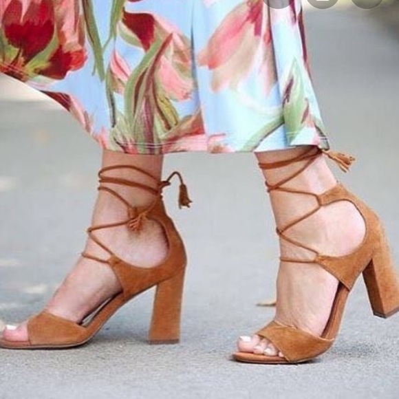 Tobi Shoes - Cognac Tassel Wrap Suede Chic Block Heel Sandal